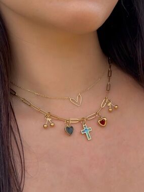 Abalone Shell Cross | Heart | Cherry | Charm Necklace in 18K Gold Plate